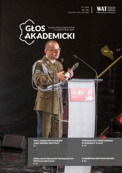 Okładka „Głosu Akademickiego” nr 5 (324) 2023 r.: Rektor-Komendant WAT odbiera statuetkę Orła Bezpieczeństwa